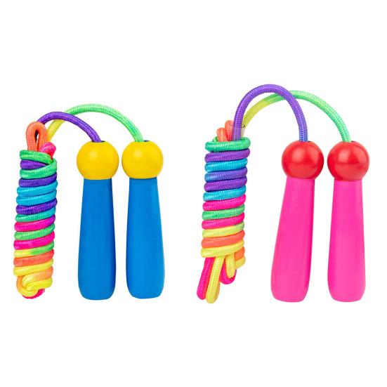 Ergonomiczny Design Nieplącząca się Dziecięca Skakanka z Drewnianą Rączką z Nadrukiem w Paski w Kolorach Tęczy Regulowana Długość