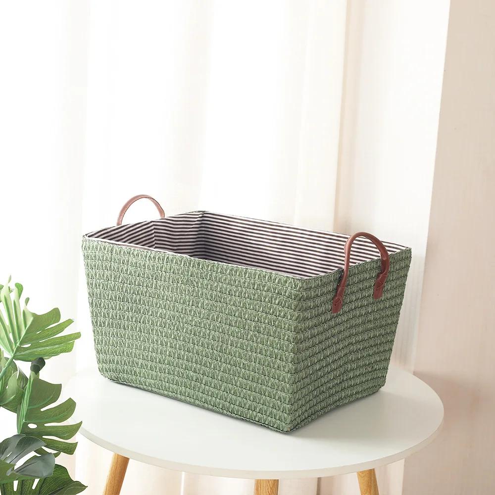 Household Japanese-style Foldable Rattan-like Woven Dirty Clothes Storage Basket Toy Tabletop Straw Basket for Snacks