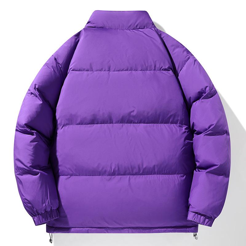 Couple's New Winter White Duck Down Jacket Is Versatile Casual Solid Color Stand-up Collar Thickened Warm Bread Jacket