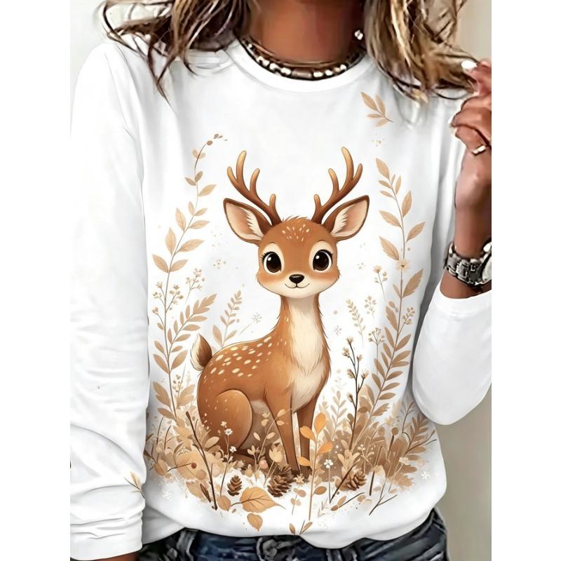 Women's Fashion Casual 3D Print Crew Neck Long Sleeve T-Shirt