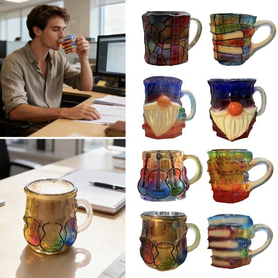 Obrázková kniha Hrnek 3D Kniha Stohovací Hrnek Ručně Kreslený Literární Hrnek na Kávu pro Milovníky Knih Učitele Knihovníky