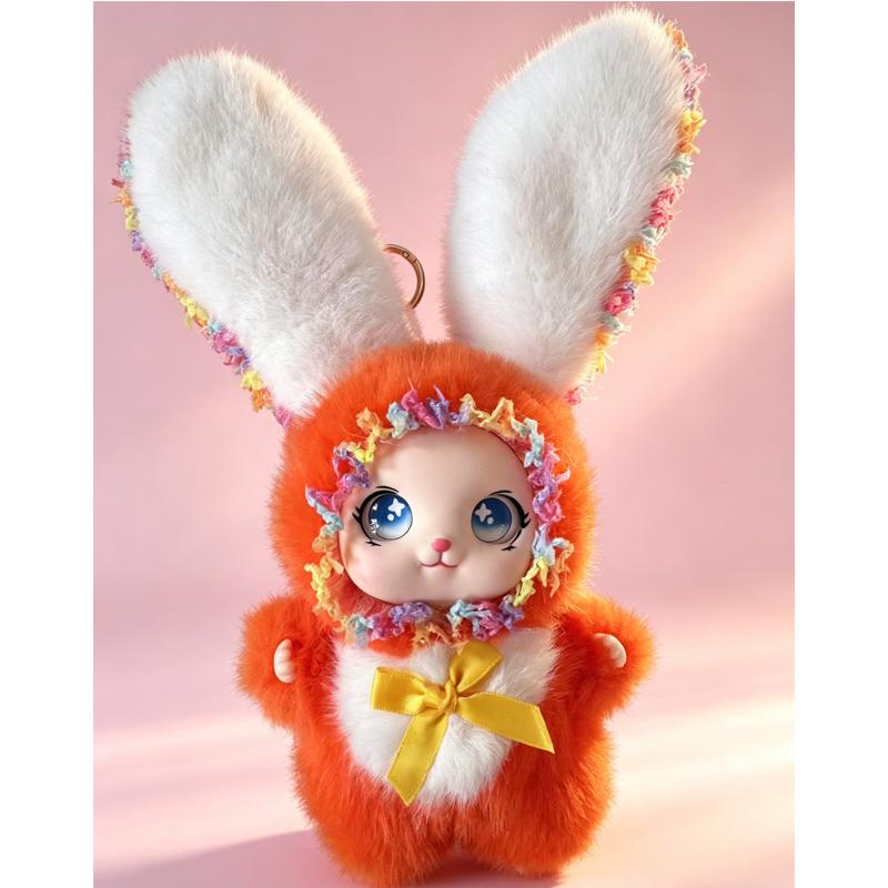 

Super Soft Cute Big Ear Rabbit Plush Doll, Lace Trim Vinyl Face Bunny Pendant, Kawaii Plush Keychain Gift for Girls