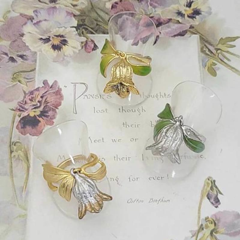 ollia silver bell flower free size ring