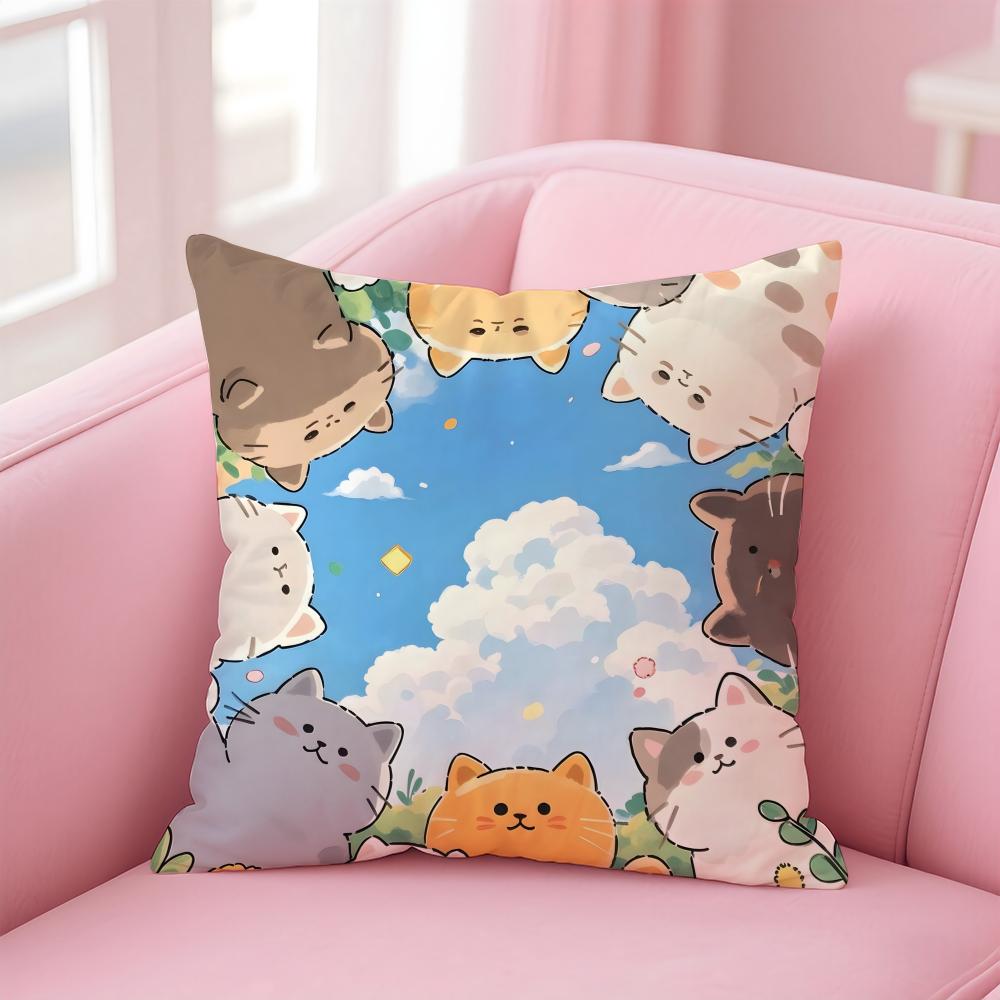 Cartoon Cute Cat Picture For Wake Up Cushion Cover Pillowcase Short Plush Invisible Zipper Room Sofa Cushion Cover