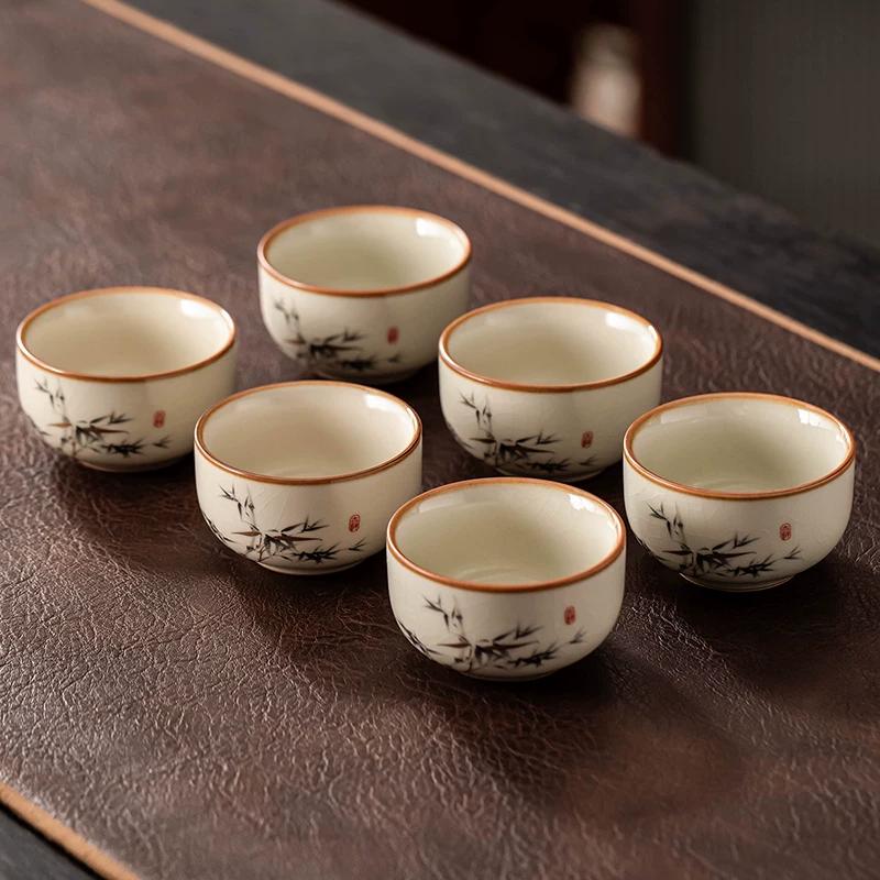 

6pcs Ru Kiln Tea Cup Household Ceramic Tea Cup Set Chinese Bamboo Drinking Utensils Underglaze Colored Small Capacity Tea Cup 50ml оранжевый