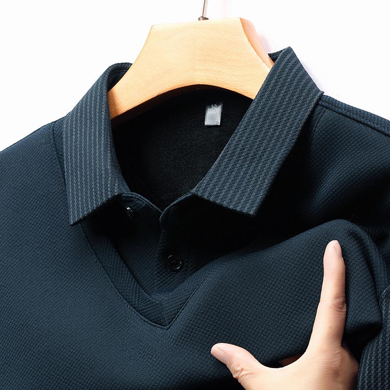 Men's High-End Business Casual Striped Long-Sleeve Polo for Spring & Autumn