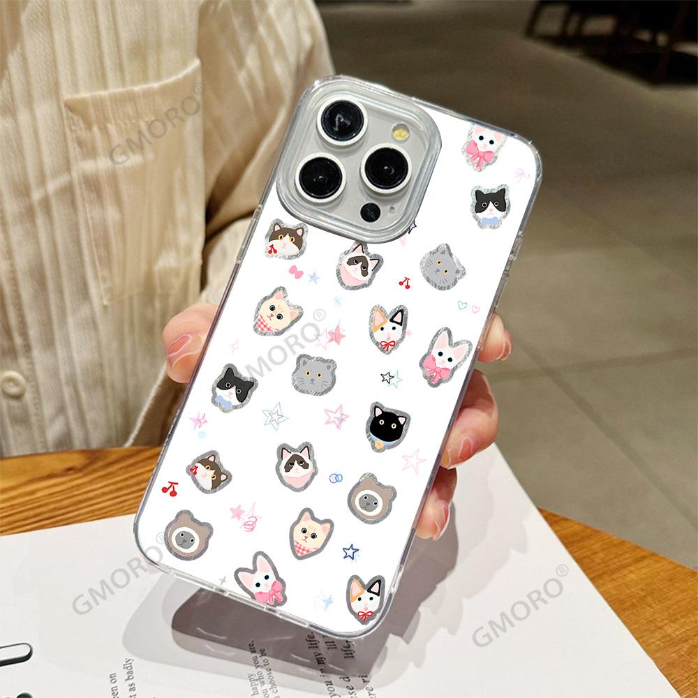 Line Hollow Painting Print Cat Avatar Apple 16promax Mobile Phone Case iPhone17 Girl Heart Case