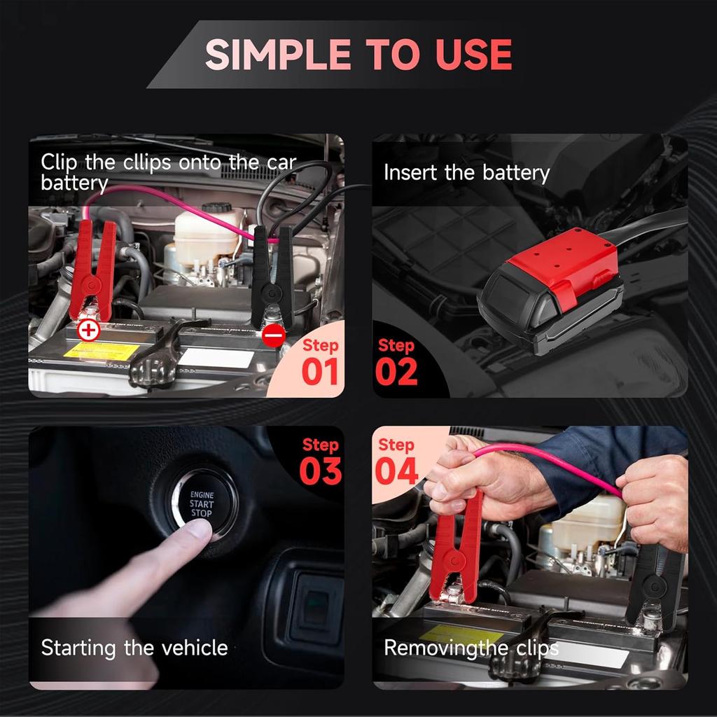 Jumper Cable Clamps for M18B2 18V Battery, 8AWG 6.39FT Portable Booster Cables with Adapter for Cars Trucks (No Battery)