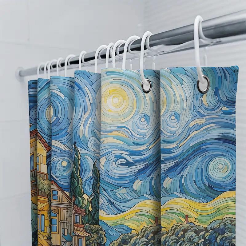 Van Gogh Inspired Starry Night Village Shower Curtain Transform Your Bathroom Into An Artistic Haven Waterproof  Durable