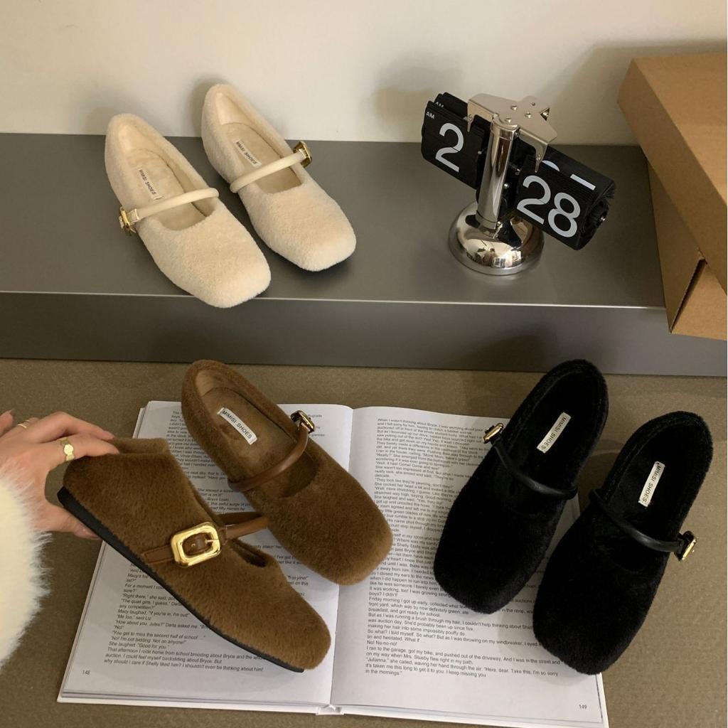 2025 Autumn and Winter New Round Head with Shallow Mouth Inner Slope Heel Mao Mao Warm Women's Single Shoes