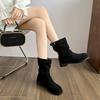 Retro simple and thin Martin boots for women's new autumn and winter niche versatile pleated short low-heeled boots piled up for women