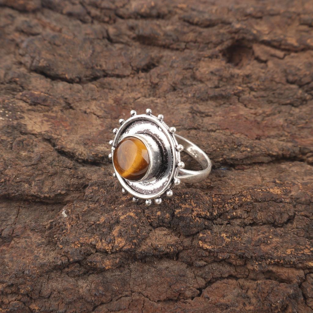Yellow Tiger Eye Gemstone Statement Sisters Day Unique Boho Ring Sterling Silver RR-49-25