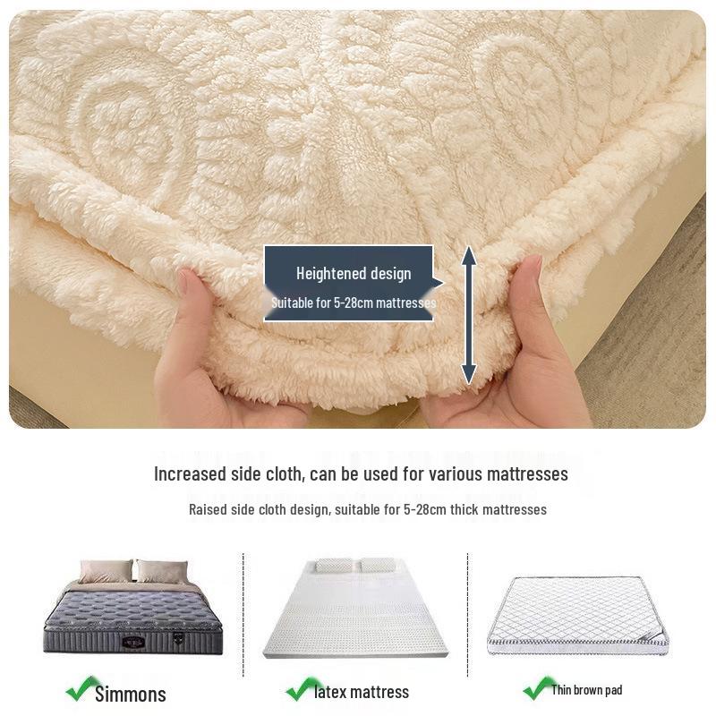 G5Z2025 Winter Warm Plush Non-Slip Taffeta Fitted Bed Sheet - Single/Double Size
