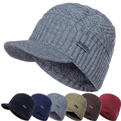 Hot Sale Unisex Warm Winter Hats Stylish Plush Fur Lined Soft Beanie Cap With Brim Thick Knitted Hats For Men Women