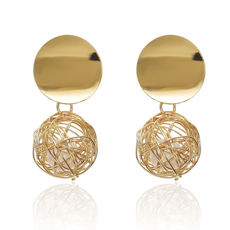 European and American style geometric hot-selling earrings brushed individuality simple weaving ball pearl stud earrings women