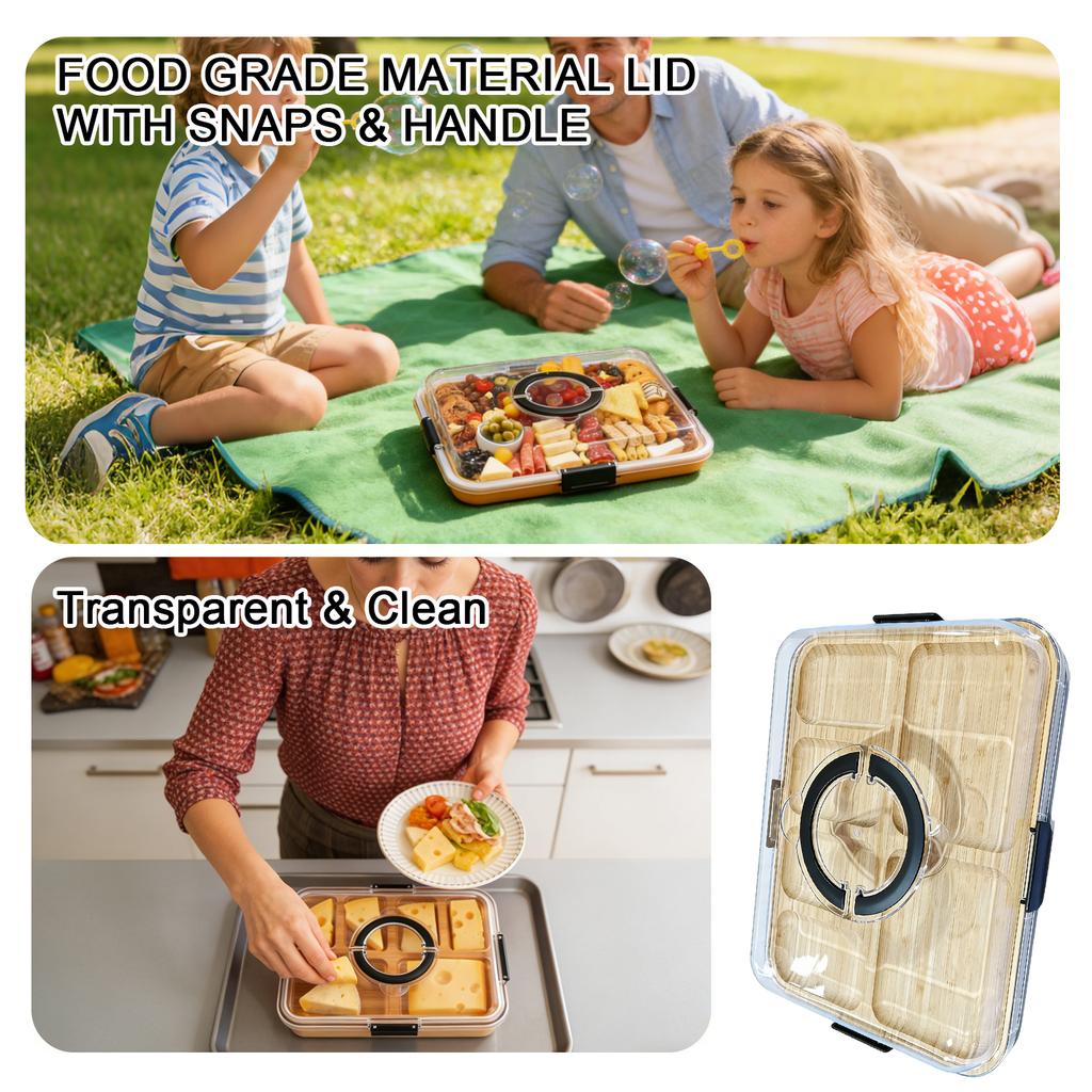 Six-compartment Food Tray | Portable Food And Snack Tray - Suitable For Cheese, Vegetables, Parties, Picnics, Home Kitchens, And Outdoor Buffets.