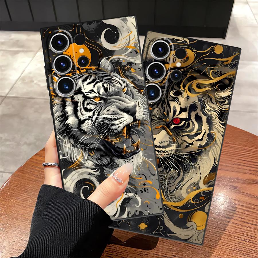 Luxury Fashion Fierce White Tiger Black Soft Phone Cover Case for Samsung Galaxy S20 S21 FE S25 Edge S24 Plus S23 Ultra
