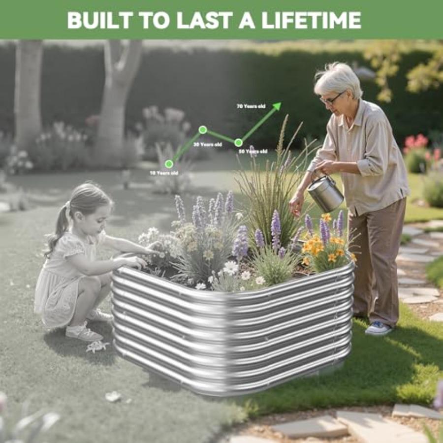 4 Pack 2x2FT Corrugated Galvanized Steel Raised Garden Bed Outdoor Metal Above Ground Garden Bed for Vegetables and Flowers Gre