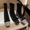 Anti-slip Socks and Boots - Women's High-heeled Stretch Shoes, Nude Boots, Short Boots
