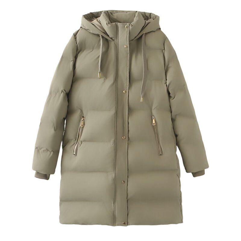 

Western Style Winter New Women clothes All-Match Hood Cotton-padded jacket Thick Jacket Mid-Length Outerwear 3046206 505 Khaki S