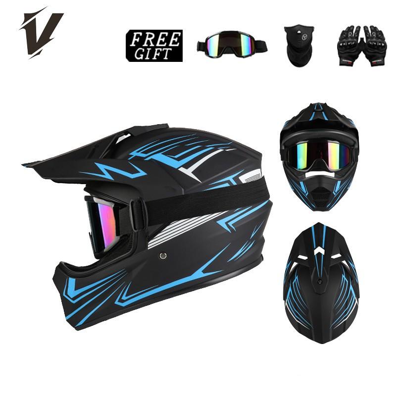 Off-Road Motorcycle Helmet ABS Full Face Dirt Bike With Visor Mask Gloves DOT Certified