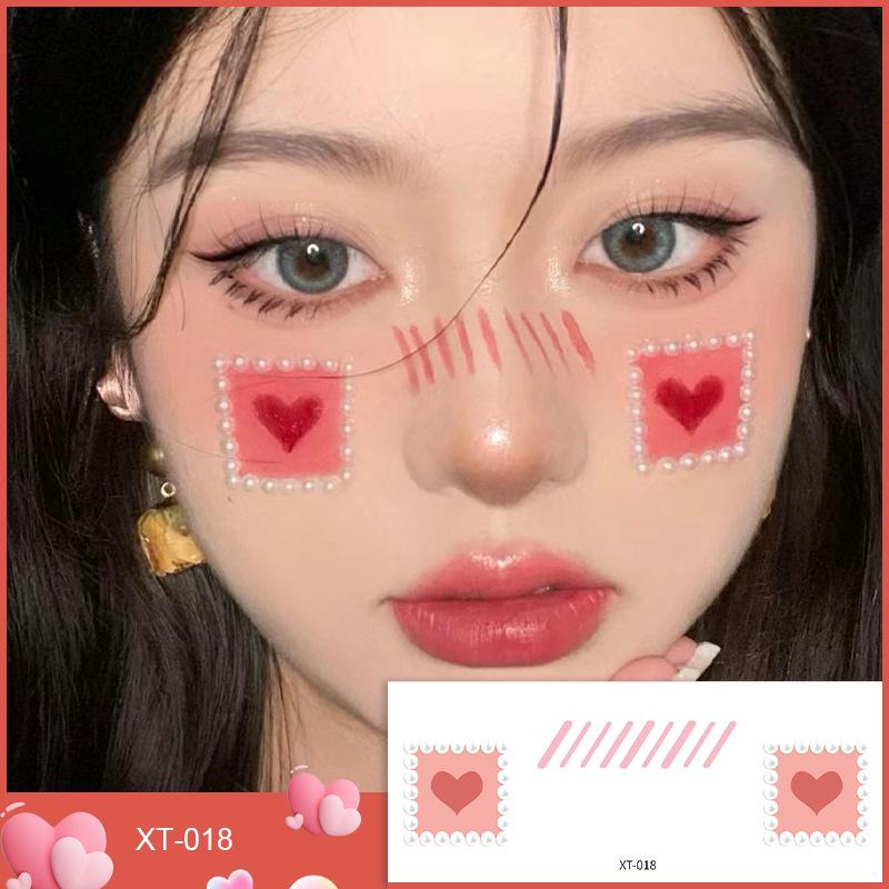 Cute Heart Face Stickers for Valentine's & New Year - Temporary Tattoos for Kids' Makeup & Stage Performances