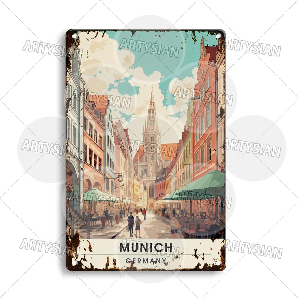 European Austria Germany Travel Cityscape Metal Sign Munich Vienna Berlin Cologne Salzburg Metal Plaque