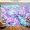 2D Flat, 1pc, Underwater Mermaid Birthday Backdrop, Purple Coral and Pearl Glitter Scales for Party Decorations Background