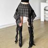 Women's High-Waisted Plaid Skirt - Retro Fashion, Flowy Belted Design, Slimming Irregular Hem