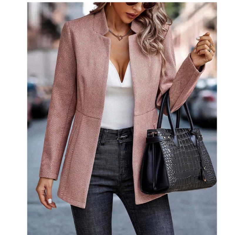 

Simple Fashionable Solid Suit Cardigan Jacket for Spring and Autumn Women s Coats Blazer M рожевий