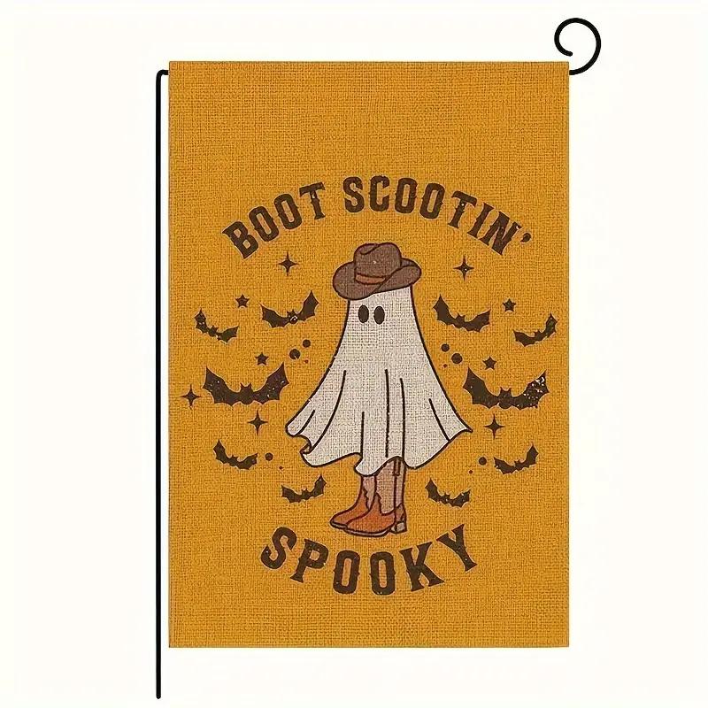 1pc Orenge Halloween Garden Flag Cute Ghost Cat Boo Print Suitable for Halloween Yard Outside Decoration No Flag Pole 12X18 Inch