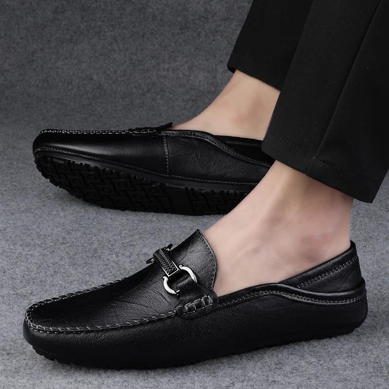 Fashion Fashion Design Men Leather Shoes Classic Casual Male Shoes Adult Driving Moccasin Soft Non-slip Loafers for Man Slip-On Footwear