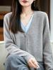 100% Wool Color Block V-Neck Women's Two-Piece Knit Cardigan Sweater - Autumn/Winter 2026
