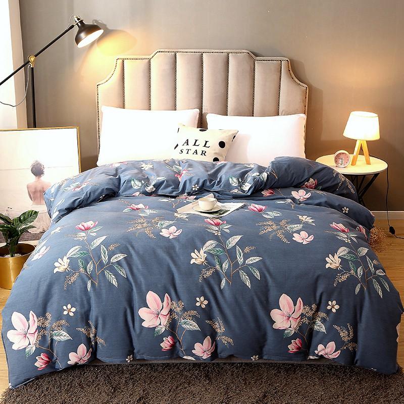 Luxury Flower Style Cotton Duvet Cover Skin-friendly Soft Bedding White Floral Botanical Pattern Comforter Cover with Zipper