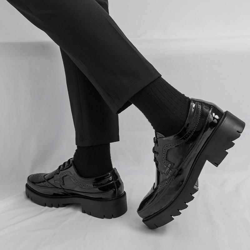 Fashion Four Seasons Men Business Brock Leather Shoes Black Casual Thick-soled Anti-slip Comfortable Lightweight Leather Shoes Men