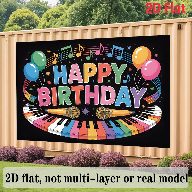 Music Theme Birthday Banner, Instruments Photo Backdrop Wall Decor for Party