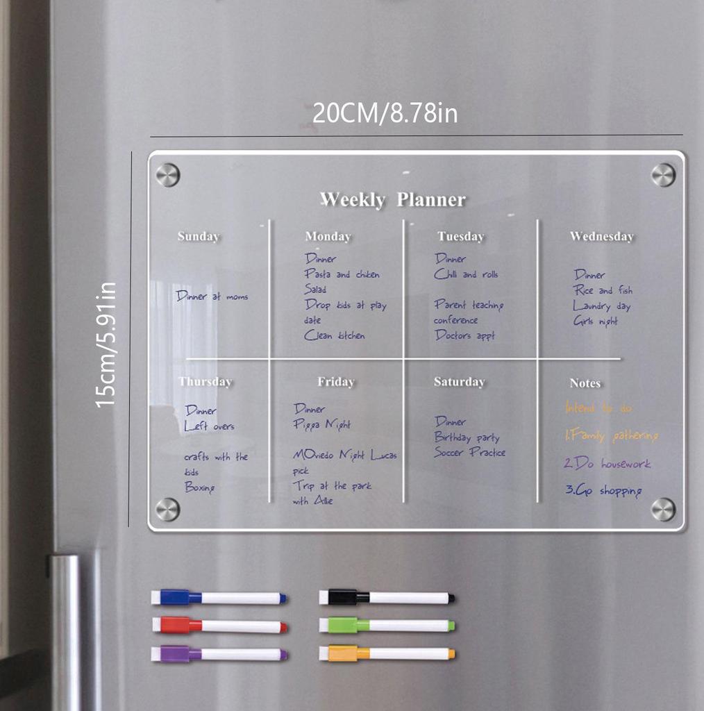 2mm Magnetic Acrylic Dry-Erase Board: Weekly Planner & Daily Calendar Refrigerator Magnet