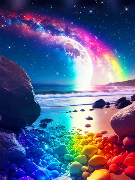 5d Diamond Painting Full Drill Fantasy Night Seaside Embroidery Mosaic Stone Landscape Crystal Wall Art