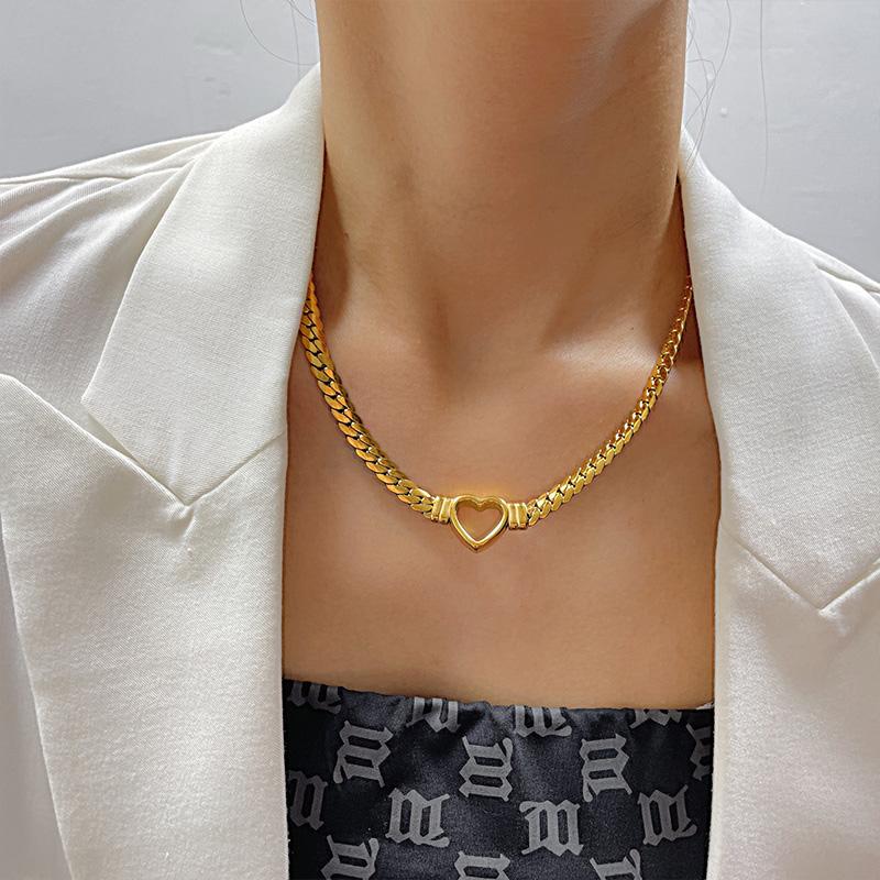 Stainless Steel Gold Silver Color Heart Shaped Necklace for Women Valentine's Day Fashion Snake Bone Chain Necklace Jewelry Gift