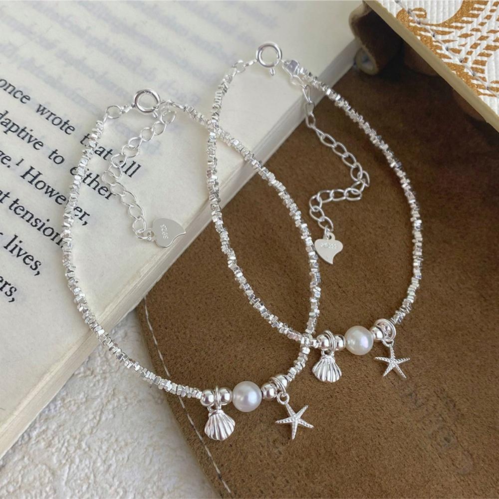 925 Silver Plated Pearl Shell Bracelet for Women Exquisite Summer Ocean Starfish Bohemian Style Adjustable Bracelet Jewelry Gift