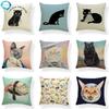 Colorful Animal Cat Throw Pillow Cushion Cover Moon Blue Tropical Style Cotton Linen Pillow Case Decorative For Sofa Car Room