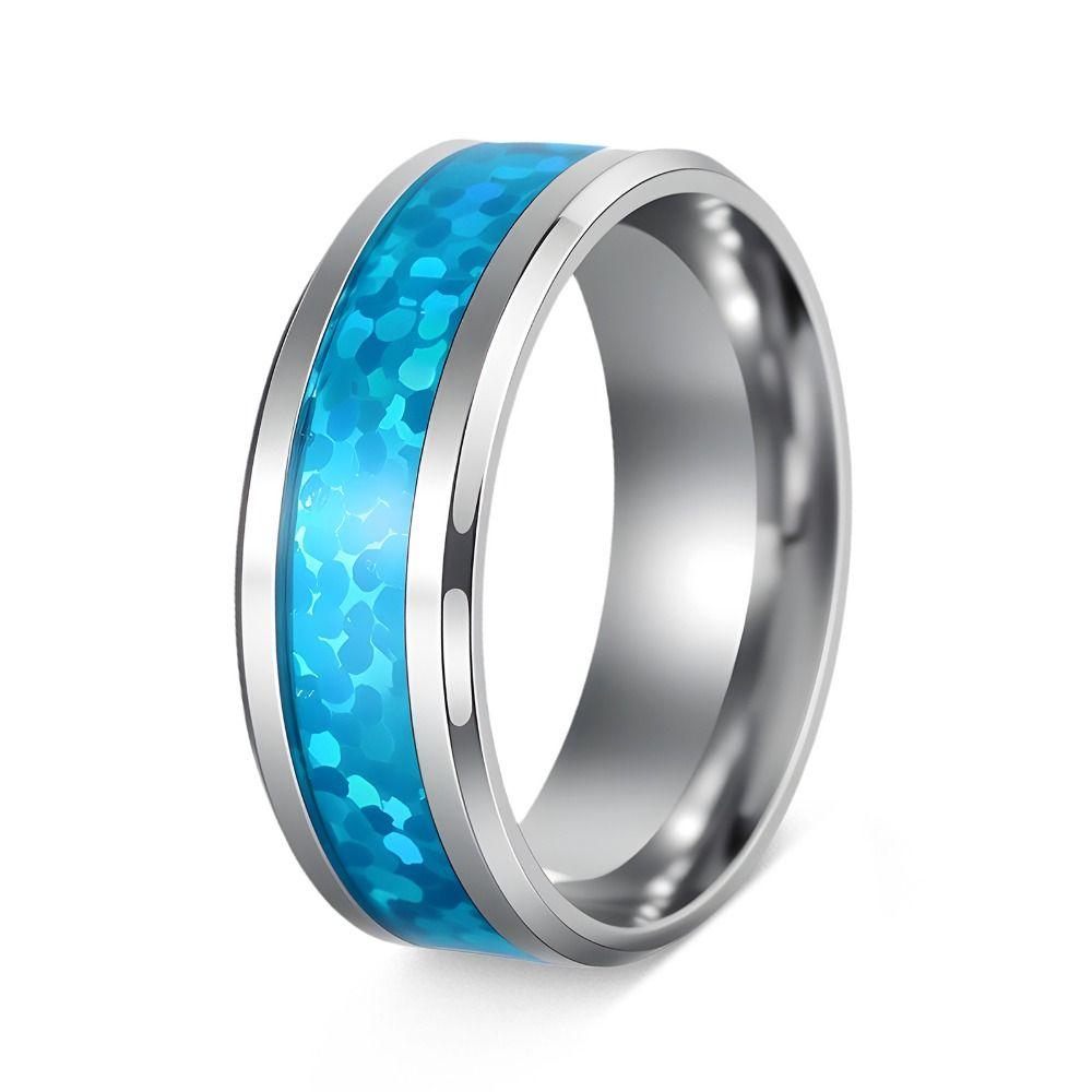 2PCS Stainless Steel Stainless Steel Wedding Ring Blue Opal Inlay Men Wedding Band Wedding Ceremony