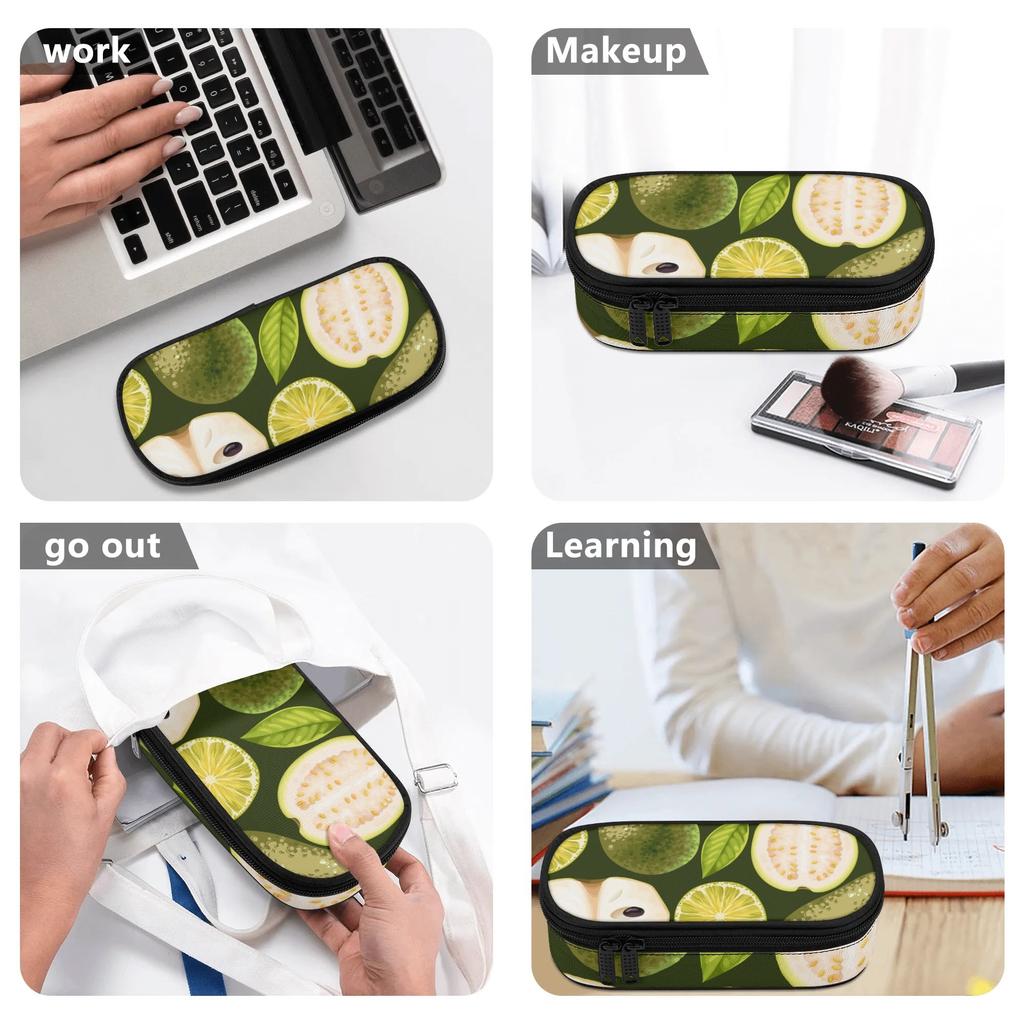 Pencil Pouch Structured Design 300D Polyester Smooth Zipper with Mesh Storage Layer Removable Divider and Pen Holders for Students