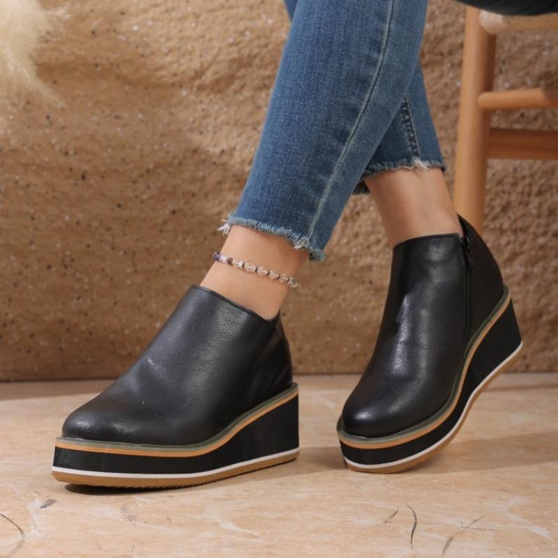 Damen Herbststiefel Runde Zehen Komfortable Plateauschuhe Rutschfest Lässige Damen Stiefeletten Seitenreißverschluss Retro Weiblich