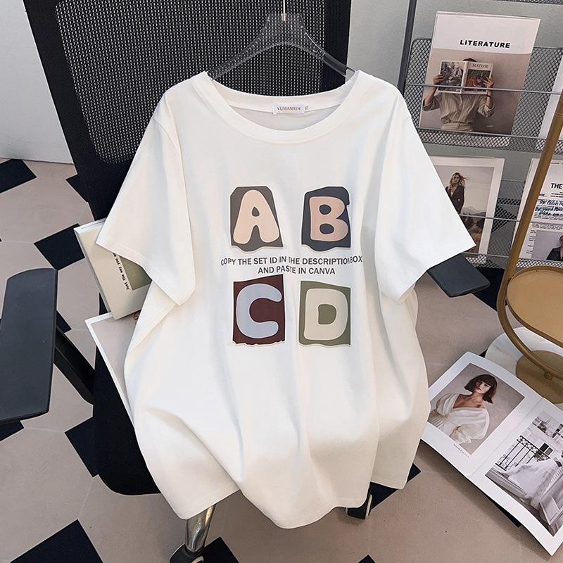 Women's Plus Size Slimming Loose Short-Sleeve Mid-Length Round Neck T-Shirt (200/300/350 jin)