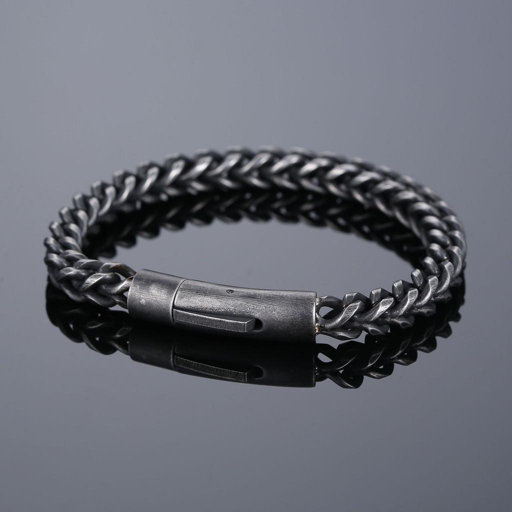 Retro 6mm Fishbone Chain Distressed Stainless Steel Bracelet Men for Motorcycle Parkour Creative Jewelry Accessories