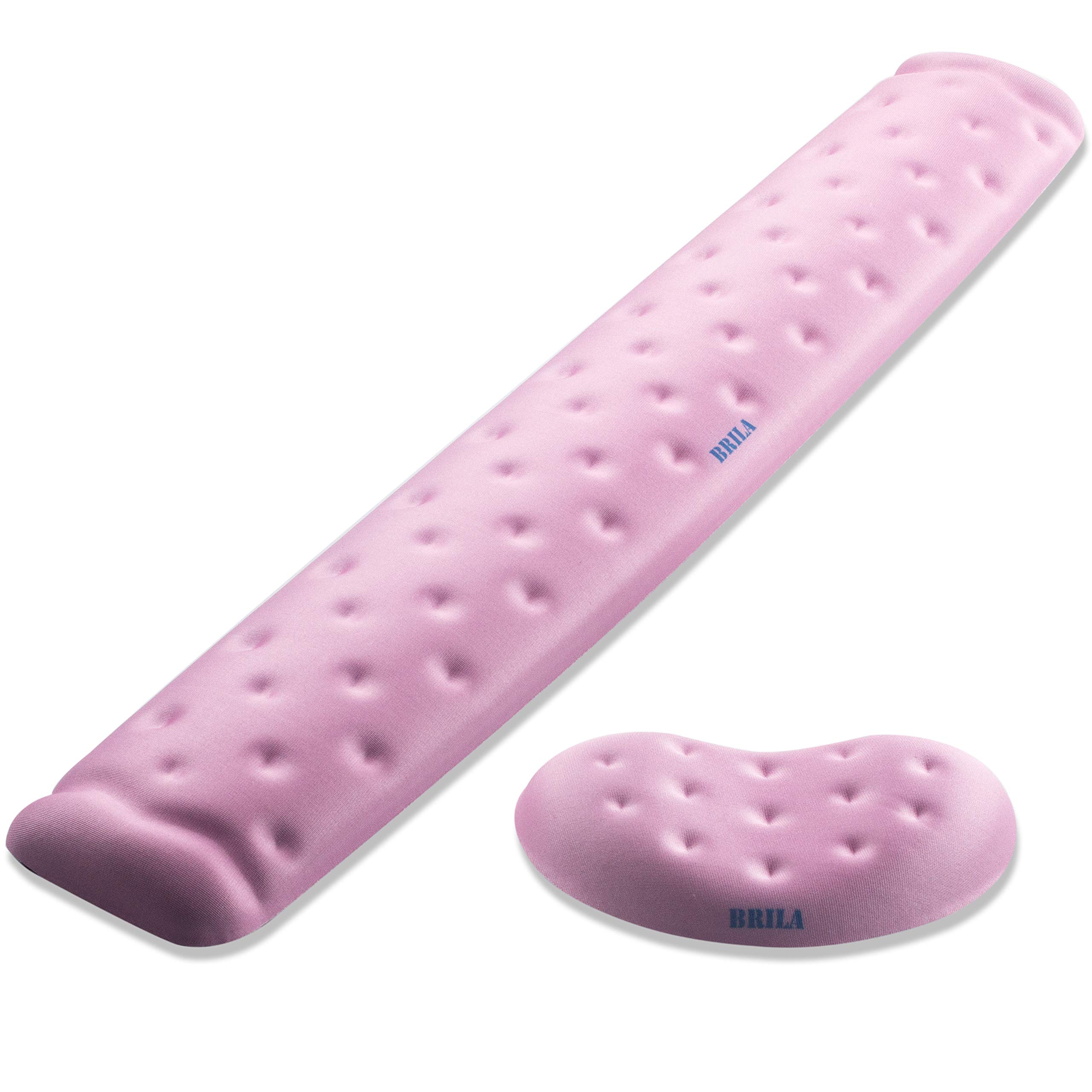 

Подставка для запястья BRILA Memory Foam, подушка для мыши, клавиатуры, набора подушек для компьютера, ноутбука, офиса, ПК, игр, массажное отверстие, дизайн, легко печатать и (Розовый, розовый