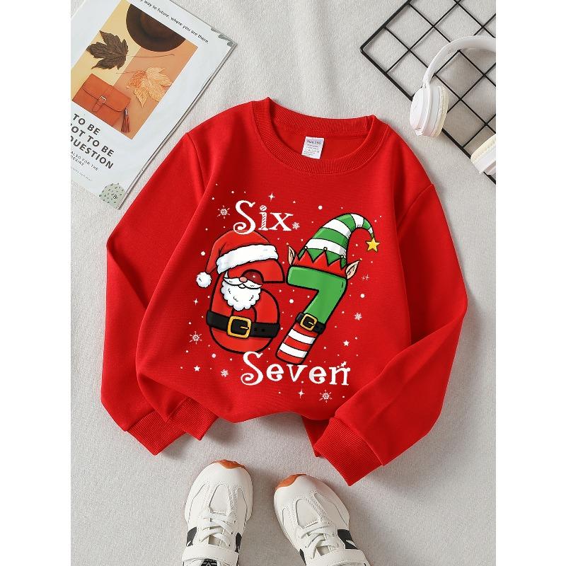 Crew Neck Sweatshirt for Girls Featuring Santa And Elf Designs, Perfect for Autumn And Winter in a Western Style