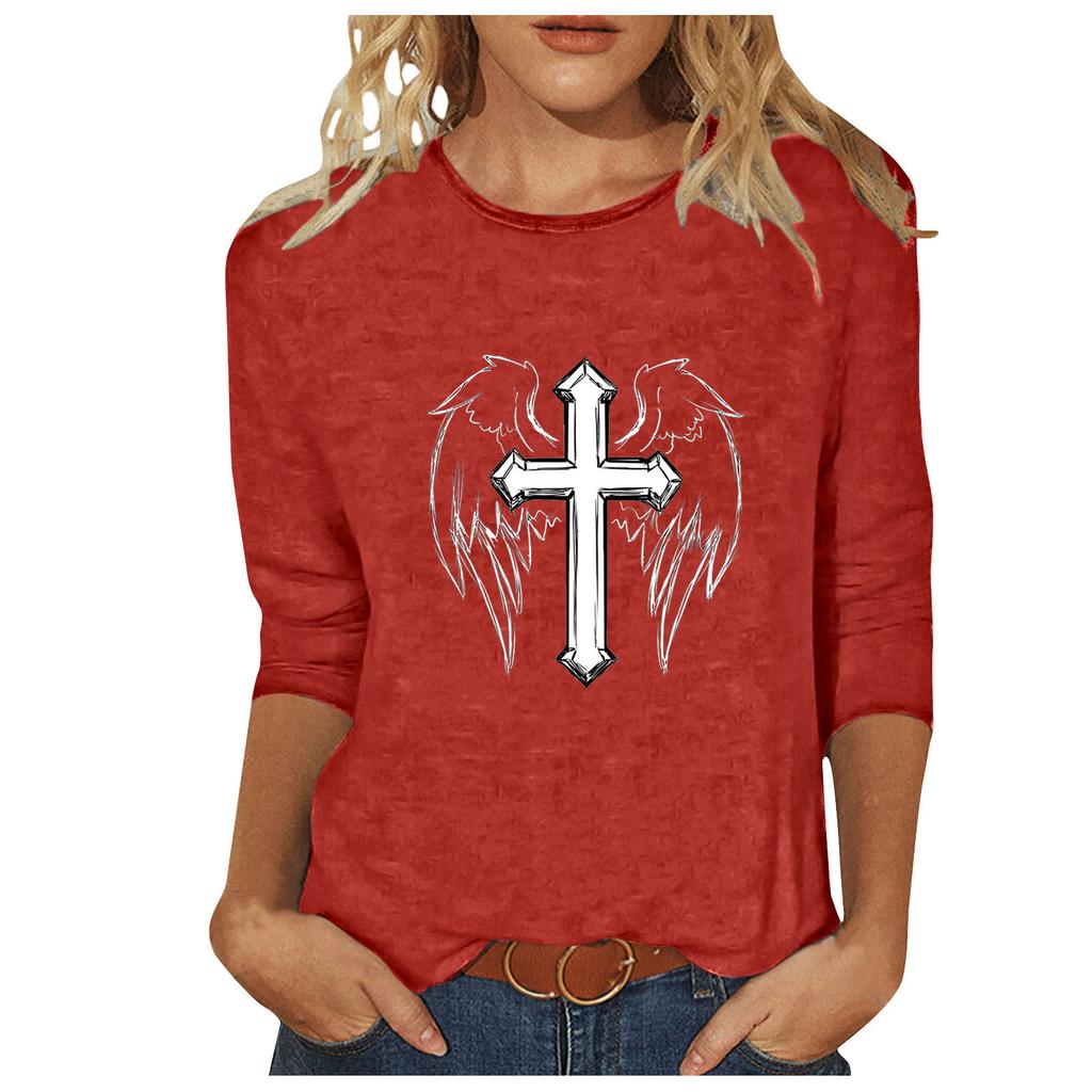 Round Neck 3D Cross Printed Top Fashionable Casual Long Sleeved Women's T-shirts