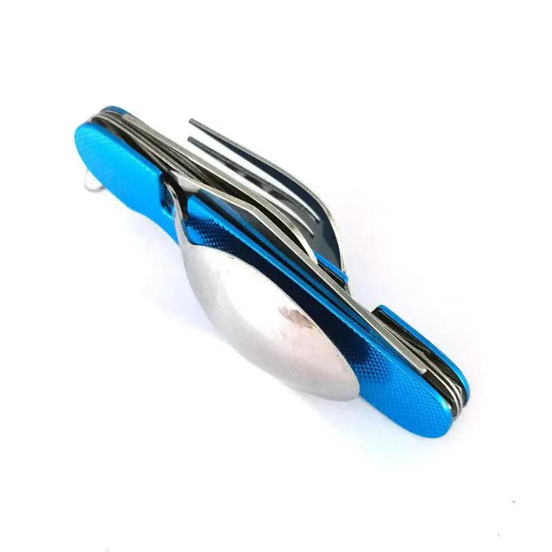 Foldable Camping Tableware Knife Spoon Fork 4-In-1 Tablespoon Stainless Steel Bottle Opener Outdoor Camping Knife Folding Knife